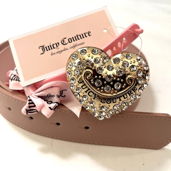 NWT Original JUICY COUTURE Rhinestone Belt Heart Logo Brand Buckle Pink M/L main image 5